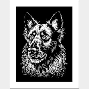 German Shepherd dog face drawing white Posters and Art